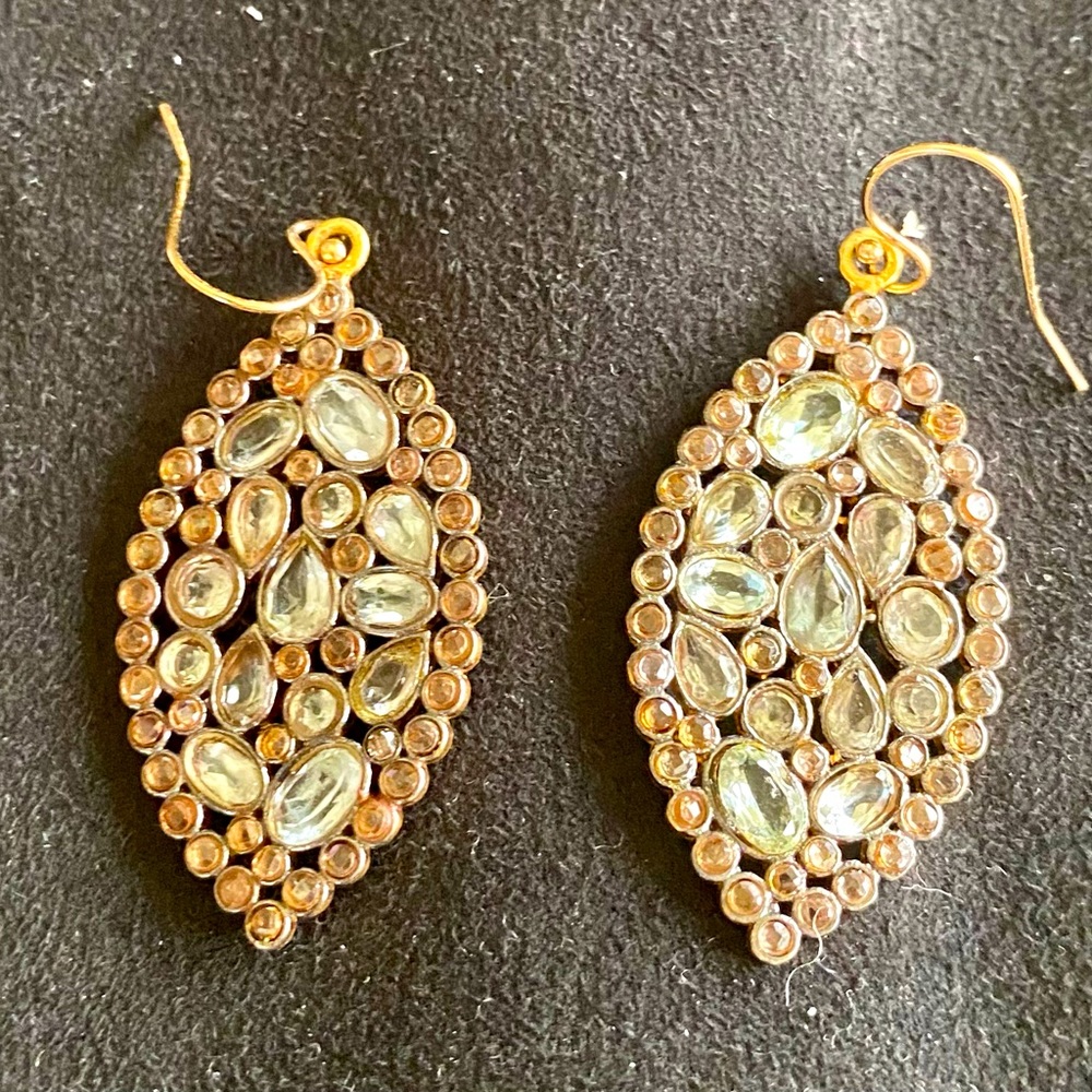 Freida Rothman Gold and Crystal Drop Earrings
